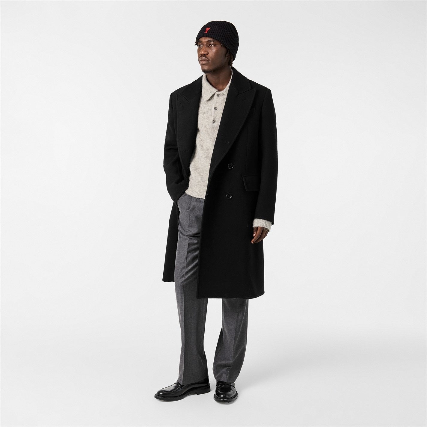 AMI Paris Men’s Alpaca Knitted Beanie in Black