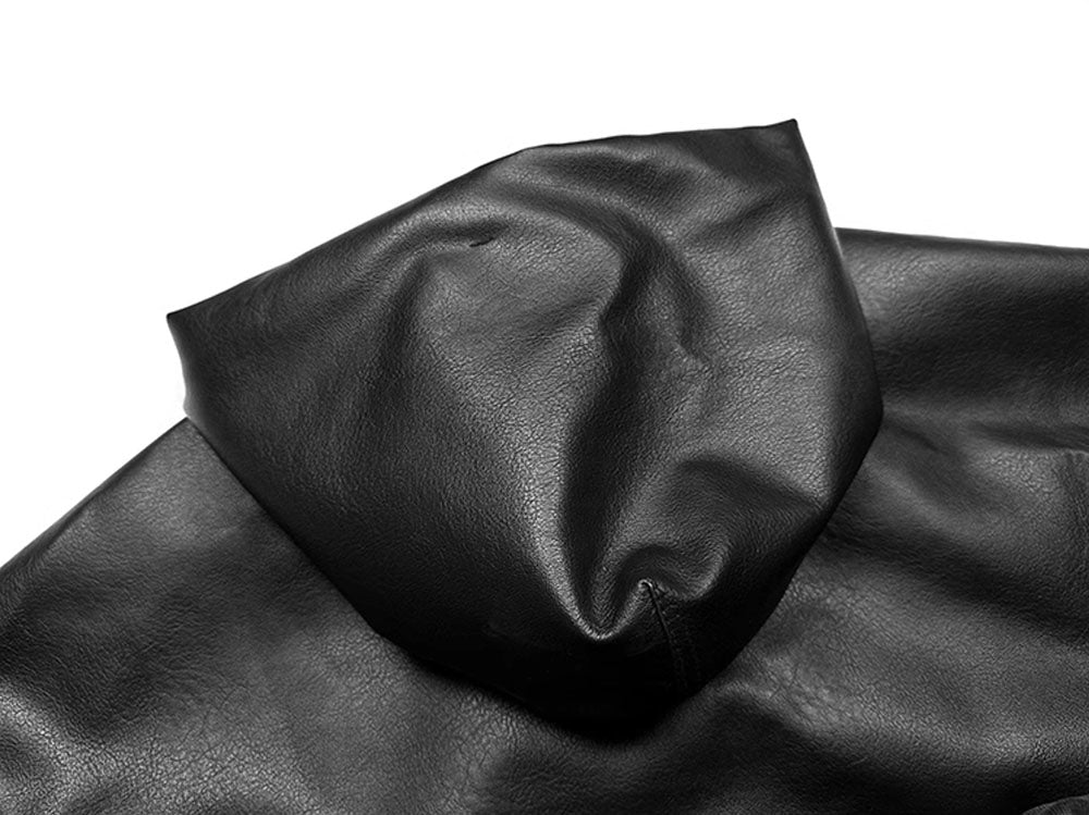 Oversized Re-Nylon Leather Hooded Jacket