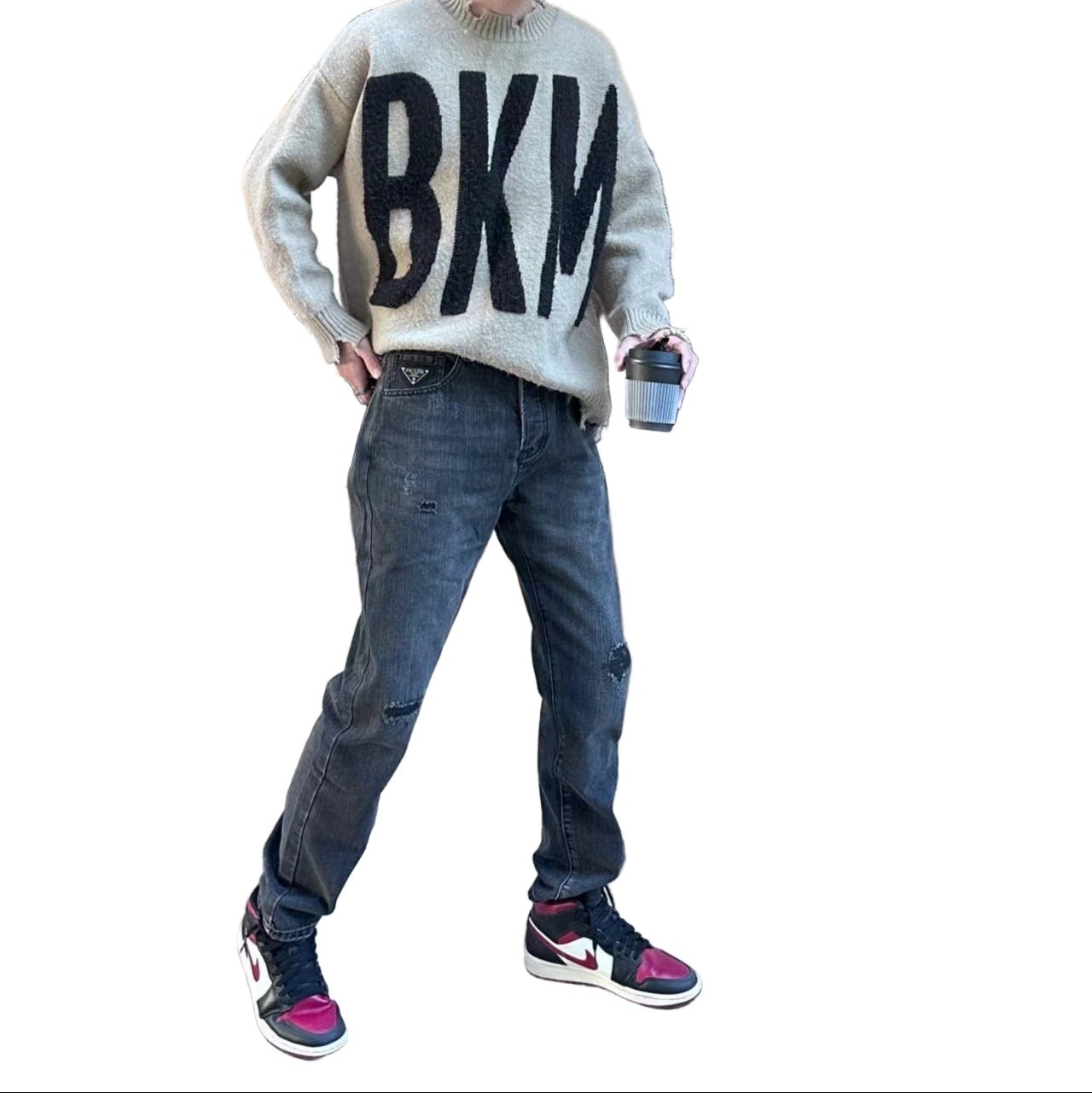 Distressed Black Denim Jeans with Embroidered Back Logo