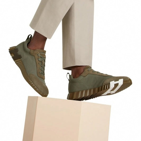Bouncing Sneaker in Khaki Green Calfskin and Suede