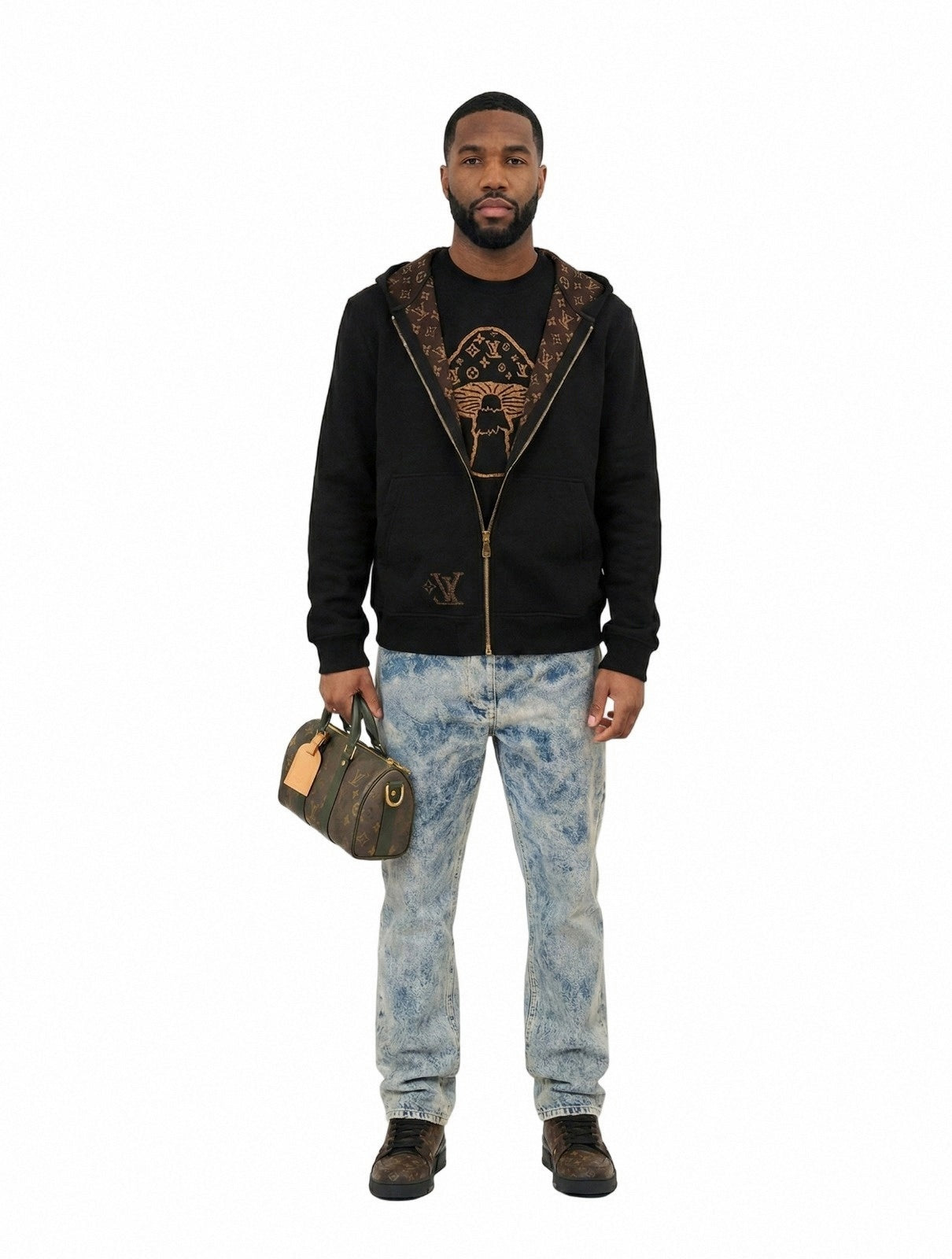 Reversible Monogram Wool Zip Hoodie – Black & Brown Edition