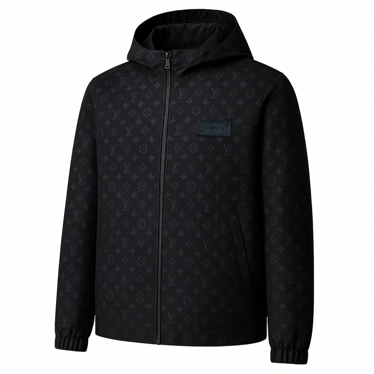 Black Monogram Hooded Windbreaker Jacket