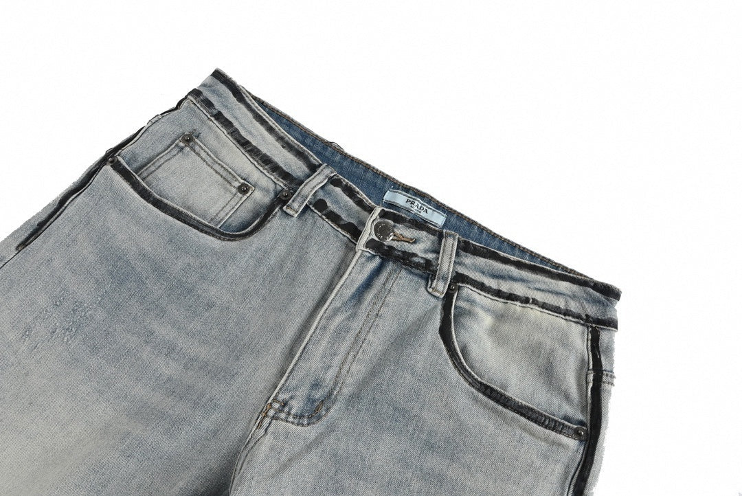 Men's Washed Grey Distressed Denim Jeans