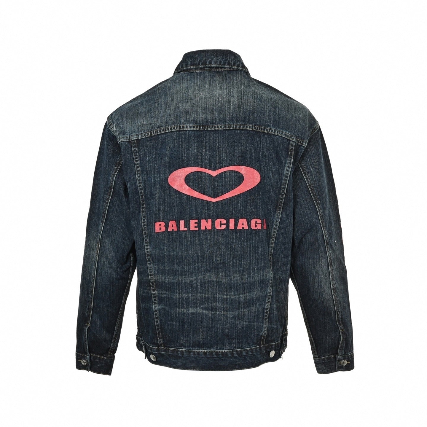 Heart & Logo Print Washed Denim Jacket