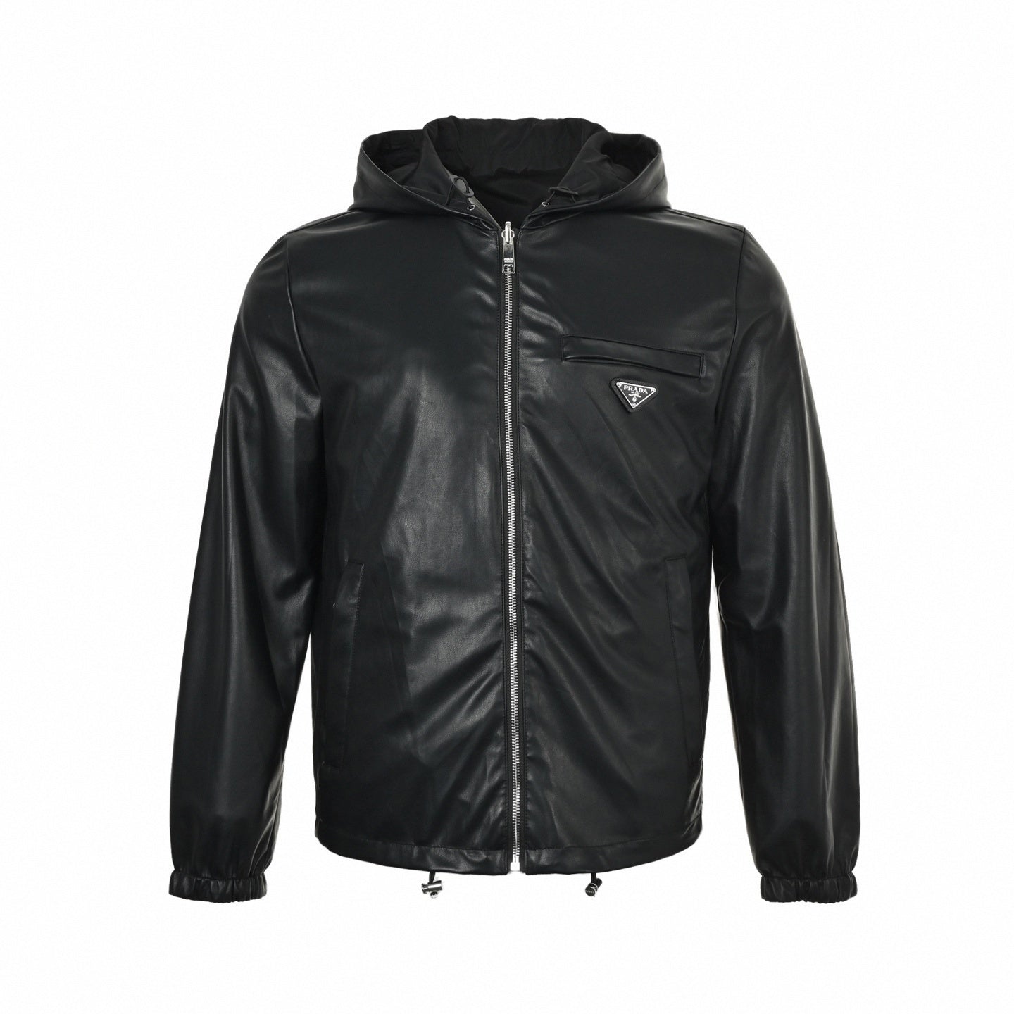 Reversible Hooded Jacket – Black Leather & Nylon Dual-Finish