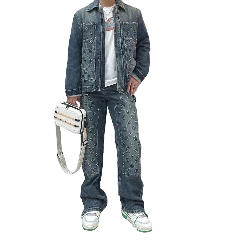 Grey Monogram Panel Denim Jacket