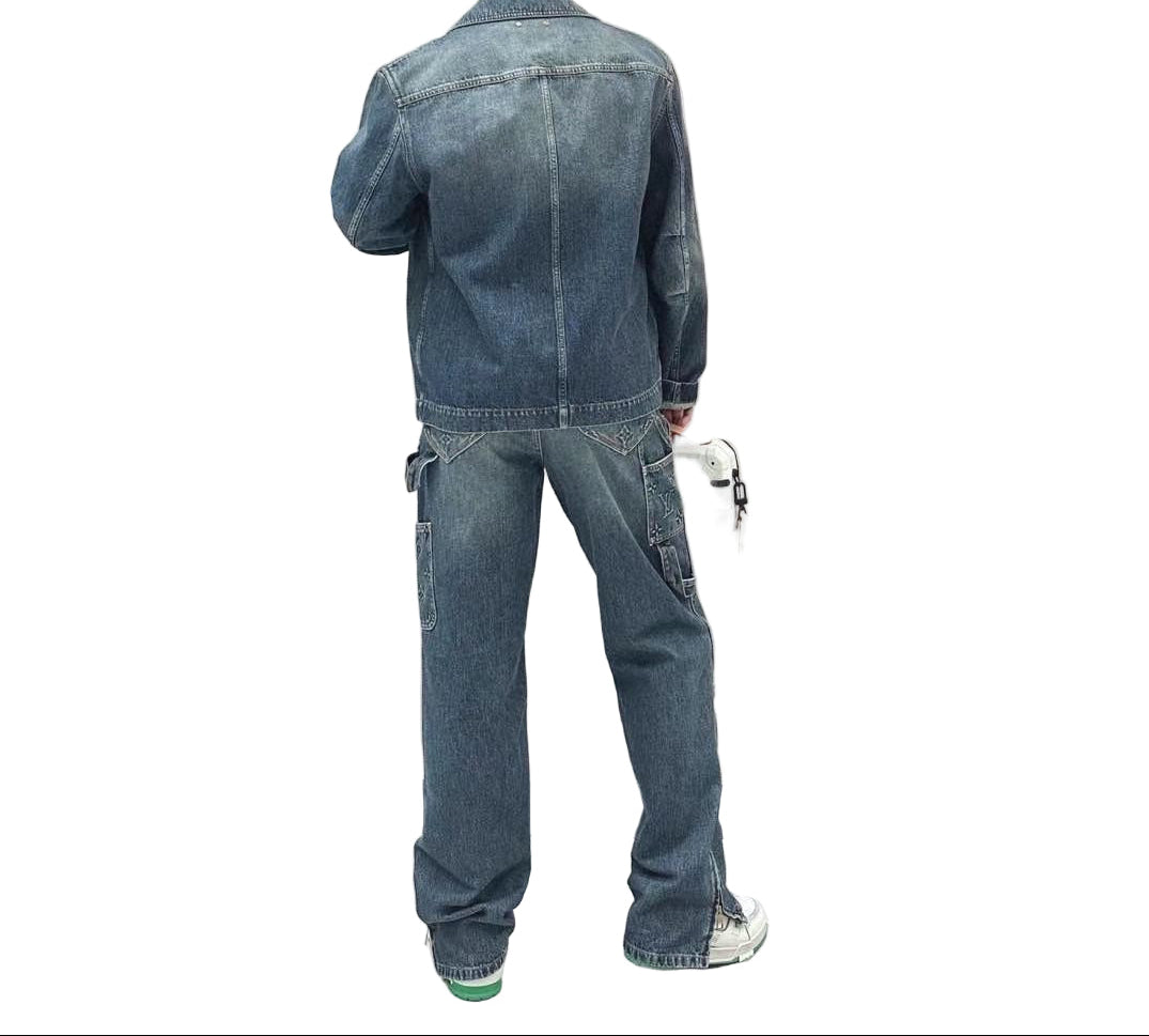 Grey Monogram Panel Denim Jacket