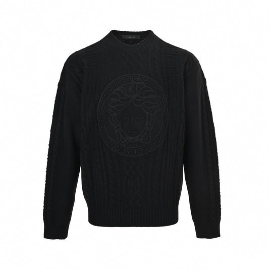 Versace Medusa Cable-Knit Crew-Neck Sweater