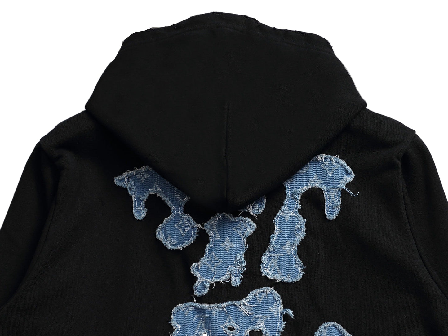 Black Gradient Hoodie with Blue LV Patch