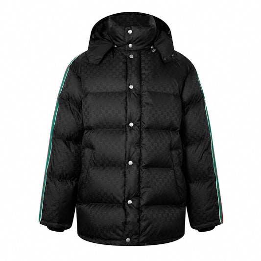 GG Nylon Jacquard Web Down Jacket in Black