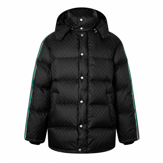 GG Nylon Jacquard Web Down Jacket in Black