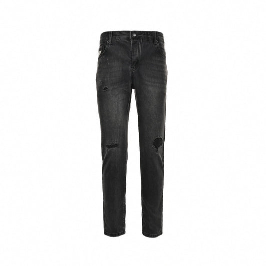 Distressed Black Denim Jeans with Embroidered Back Logo