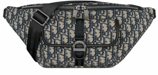 Saddle Oblique Jacquard Belt Pouch in Beige and Blue