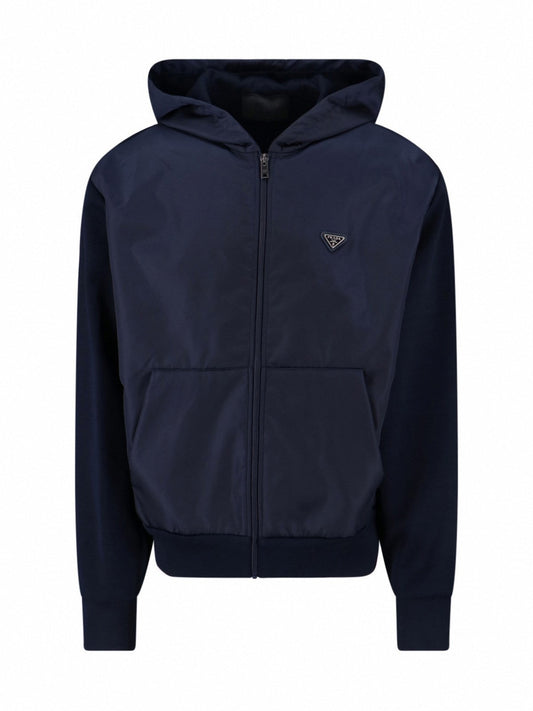 Navy Blue Re-Nylon Logo Zip Hoodie