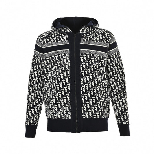 Dior Oblique All-Over Zip-Up Knit Hoodie