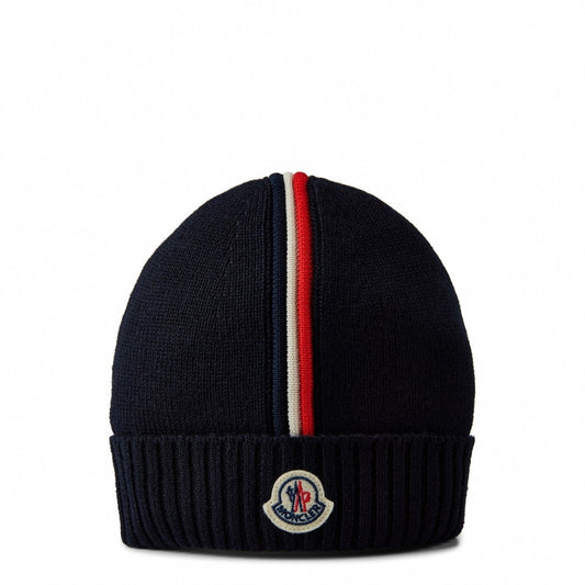 Stripe Wool Beanie in Navy