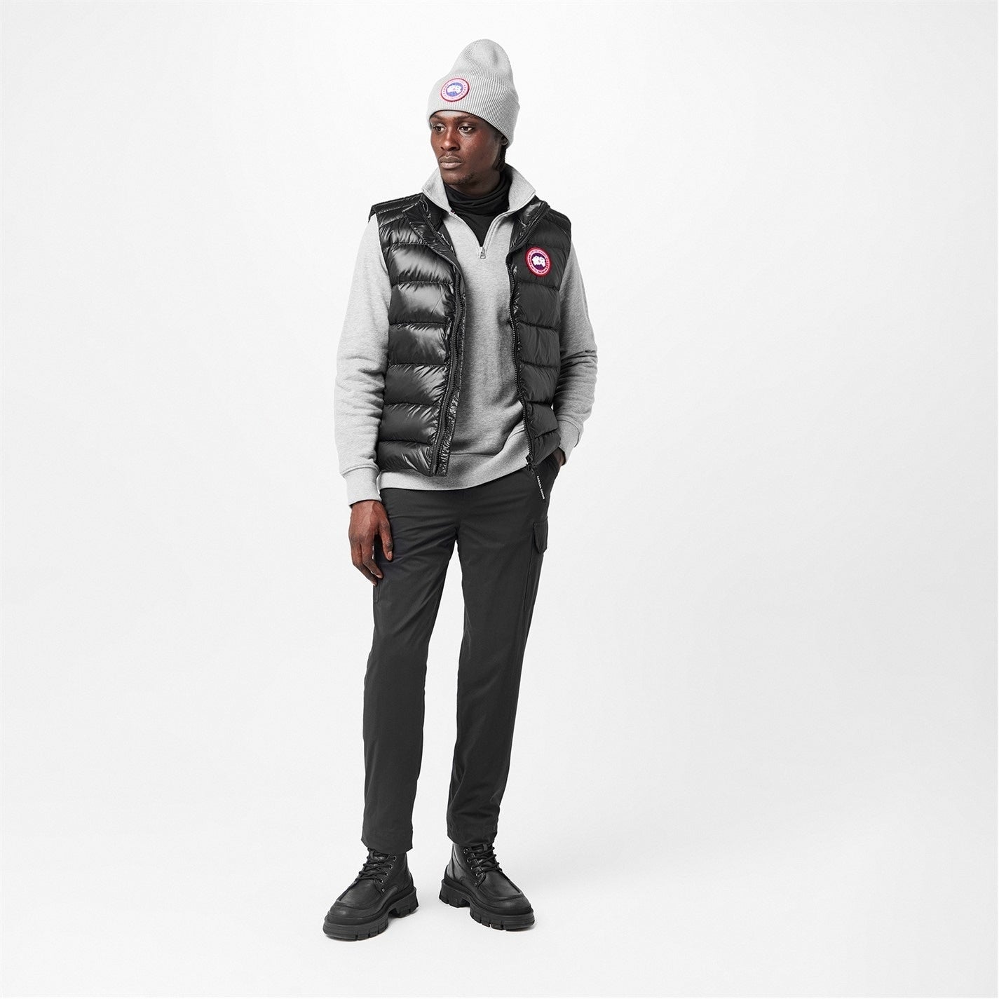 Men’s Plain Wool Disc Toque Beanie in Grey