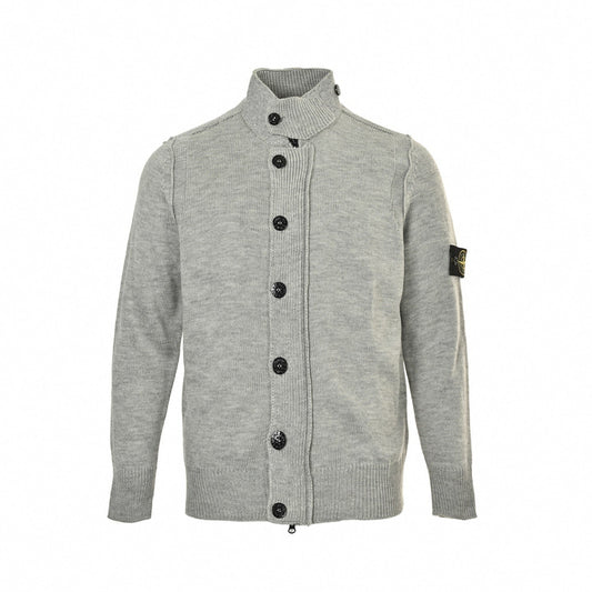 Buttoned Stand-Collar Knit Cardigan