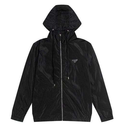 Men’s Black Nylon Hooded Zip Jacket