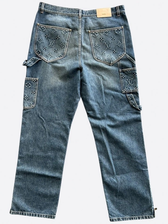 Grey Monogram Panel Denim Jeans