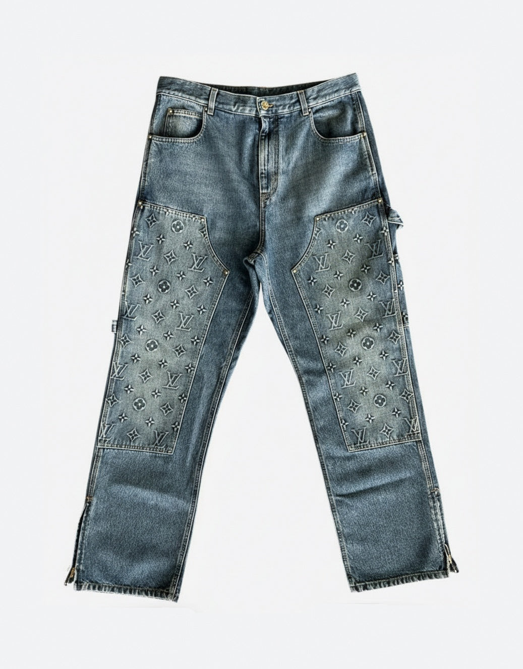 Grey Monogram Panel Denim Jeans