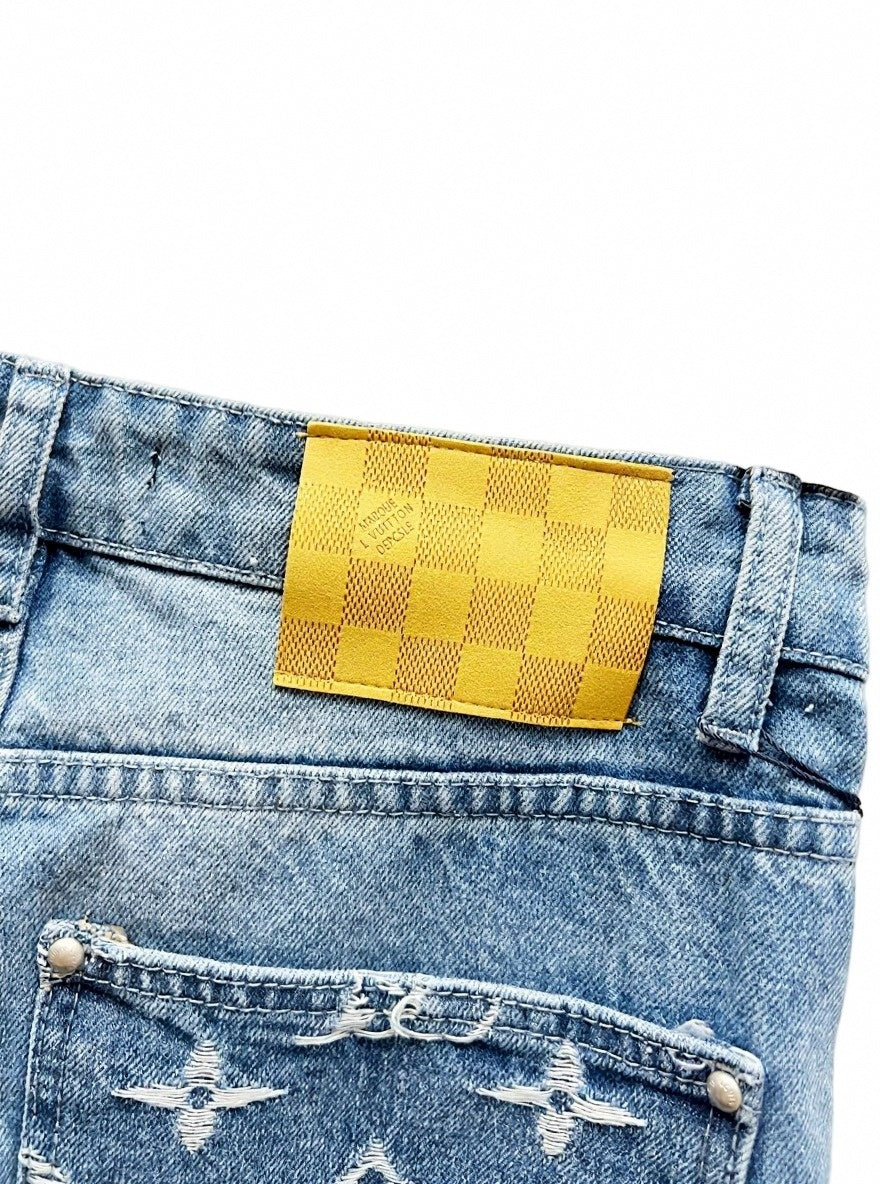 Light Blue Monogram Embroidered Denim Jeans