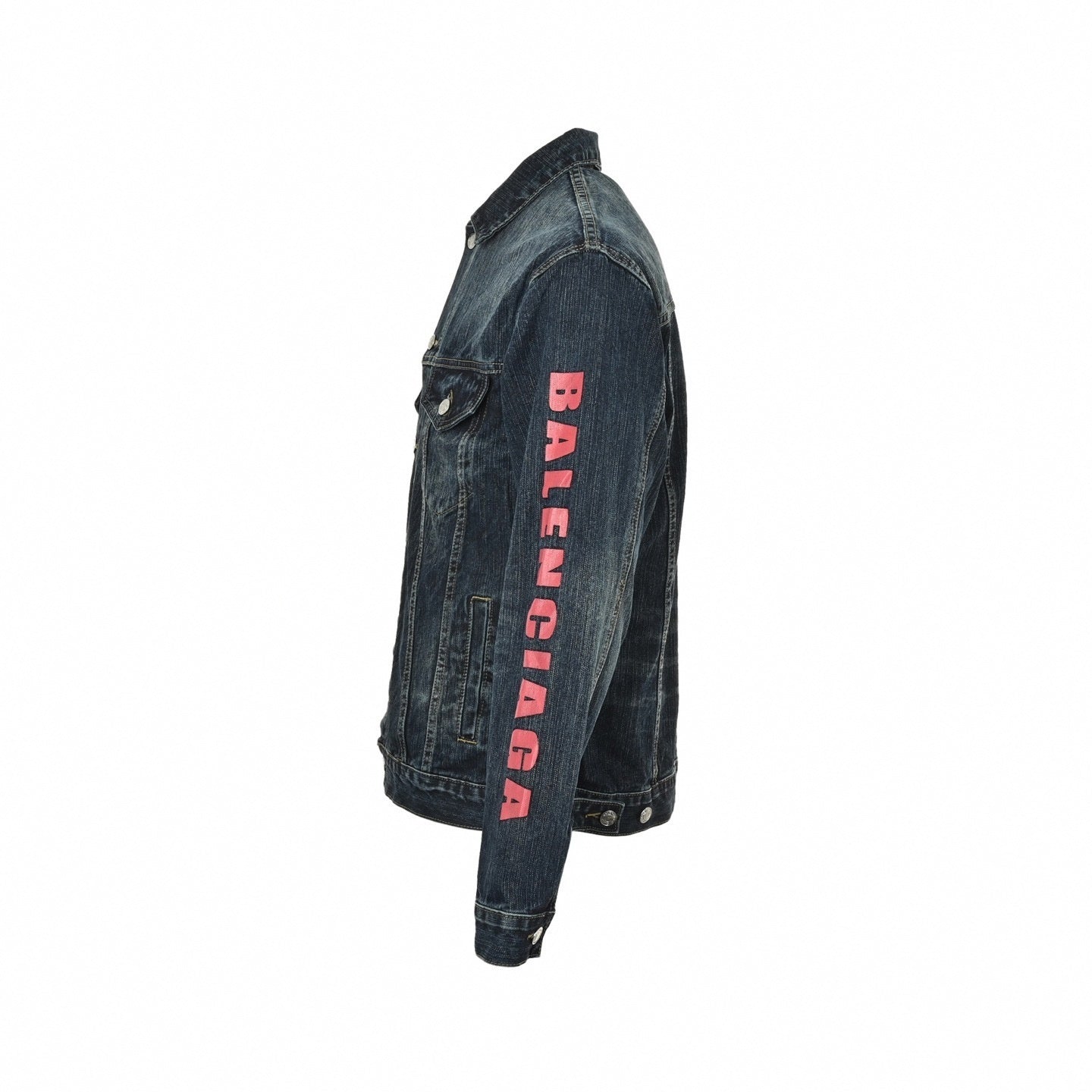 Heart & Logo Print Washed Denim Jacket