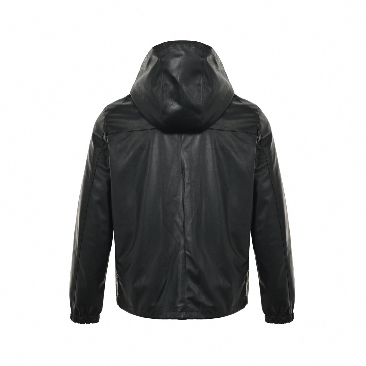 Reversible Hooded Jacket – Black Leather & Nylon Dual-Finish