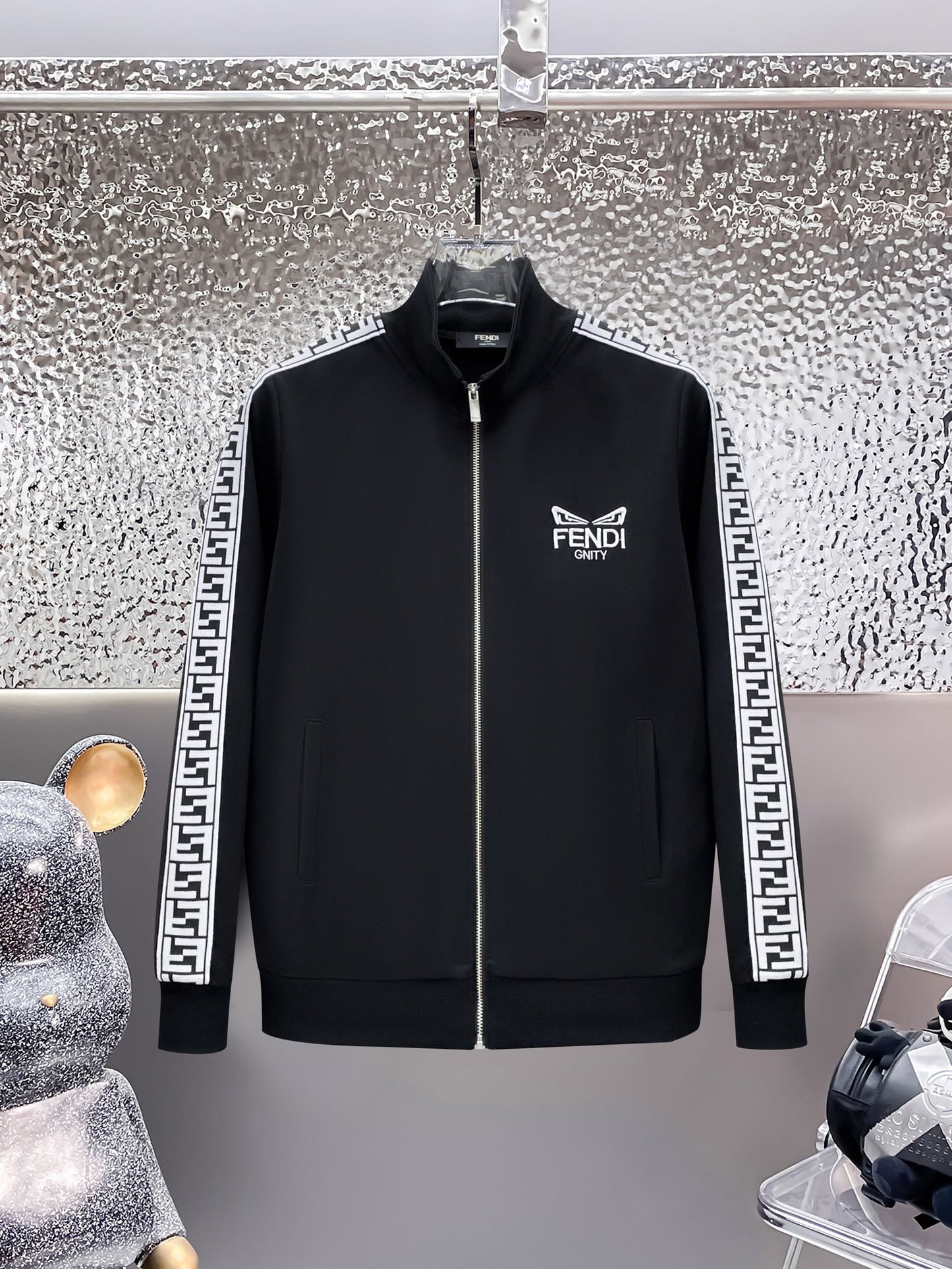 Men’s Premium Black Track Jacket – Athletic Fit with Designer Sleeve Detail