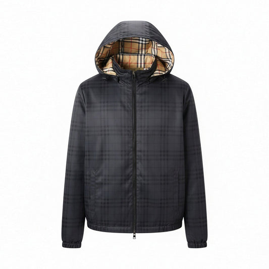 Charcoal Check Hooded Jacket
