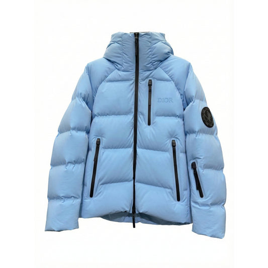 Hooded Down Jacket in Sky Blue Technical Taffeta