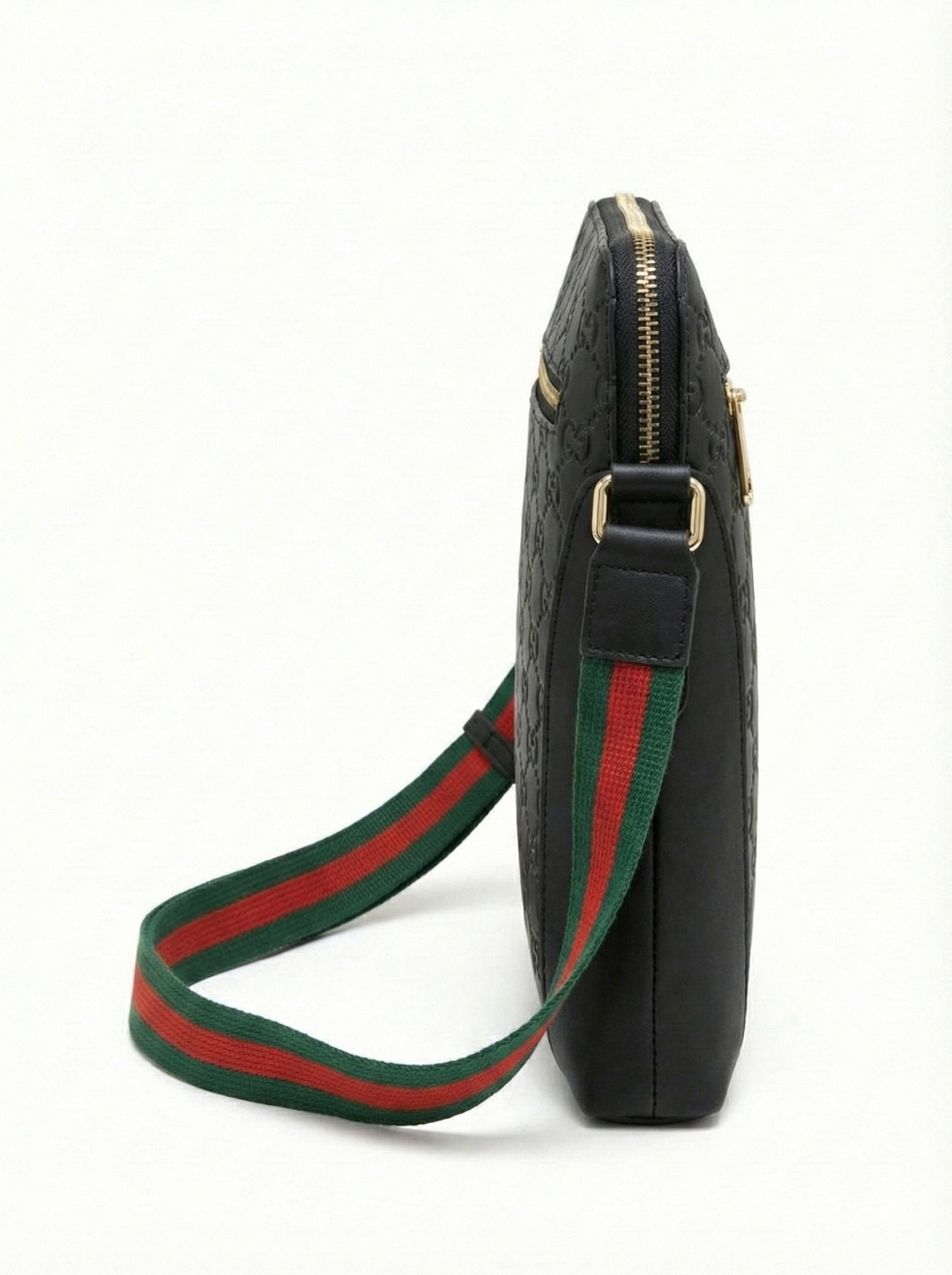 GG Embossed Leather Messenger Bag with Web Stripe