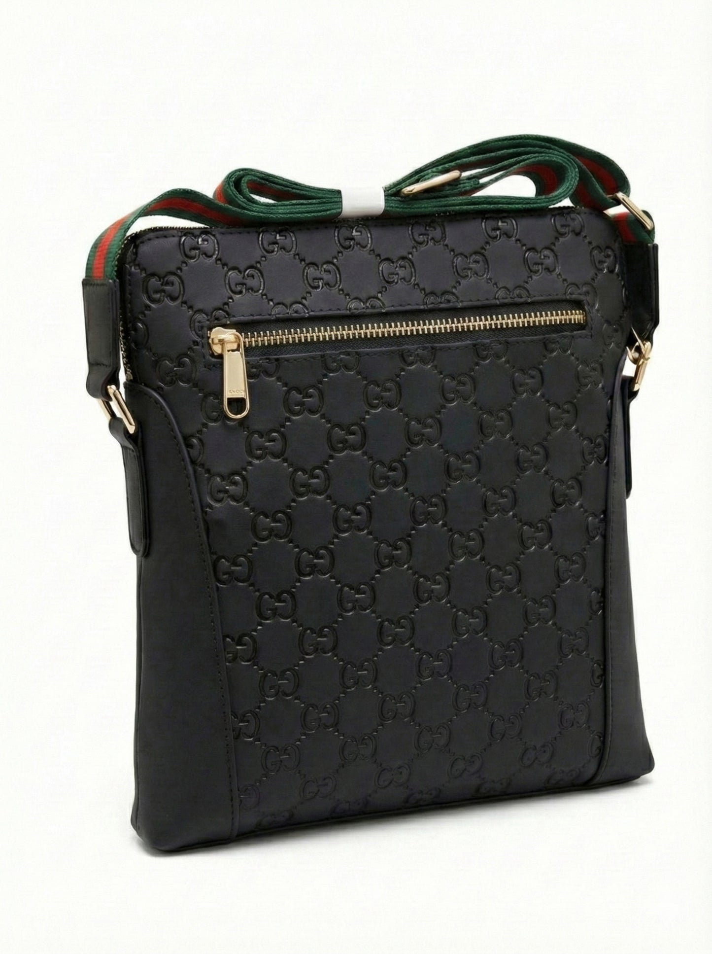 GG Embossed Leather Messenger Bag with Web Stripe