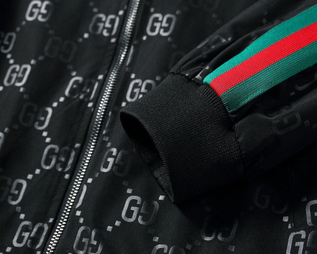 Black GG Monogram Track Jacket with Signature Web Stripes