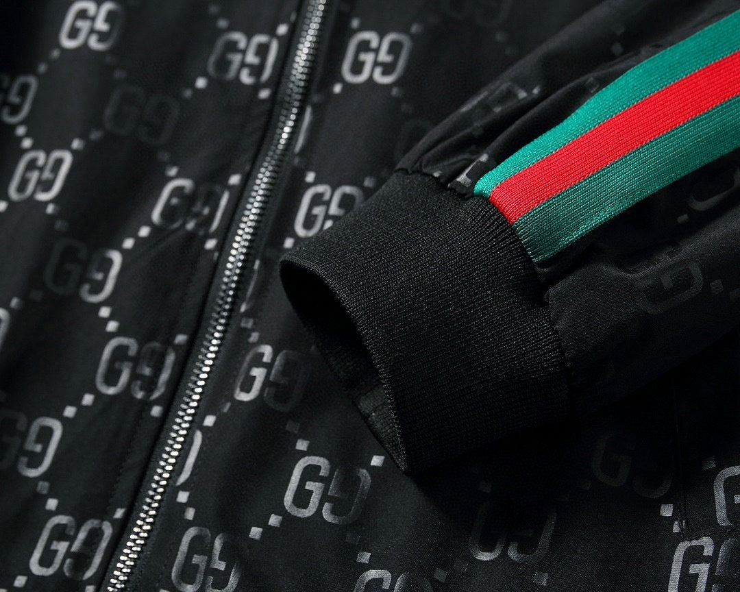 Black GG Monogram Track Jacket with Signature Web Stripes