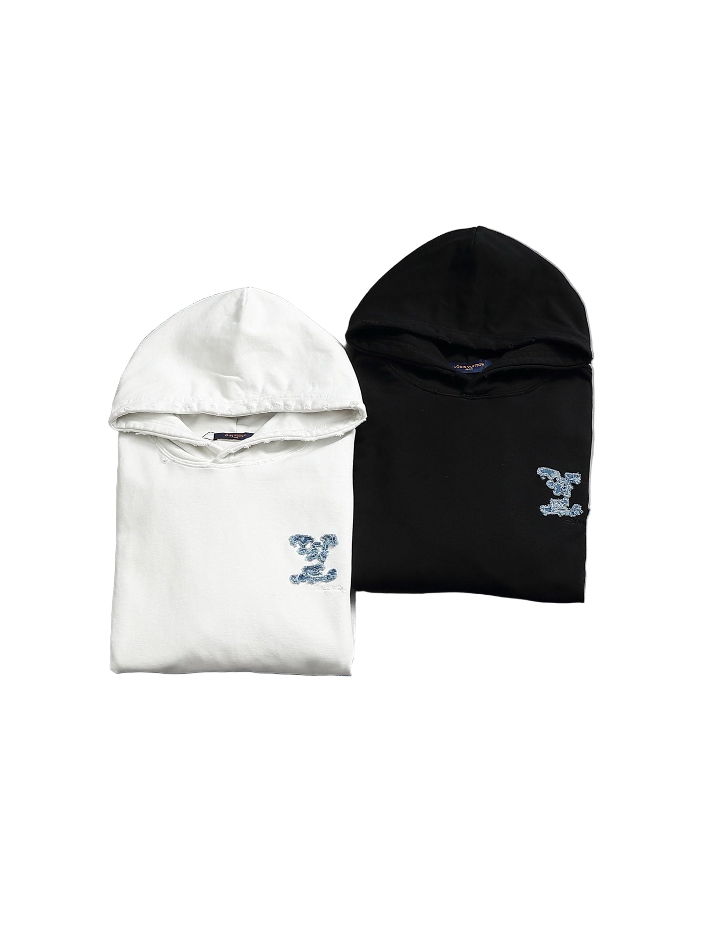 White Gradient Hoodie with Blue LV Patch