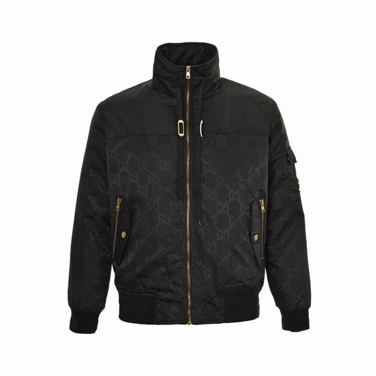 Black GG Monogram Padded Bomber Jacket