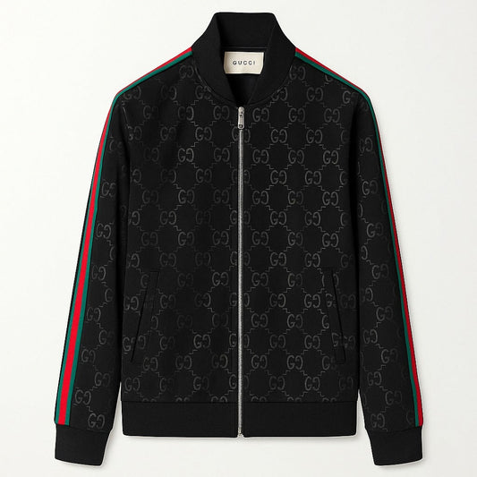 Black GG Monogram Track Jacket with Signature Web Stripes