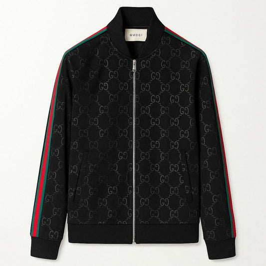 Black GG Monogram Track Jacket with Signature Web Stripes