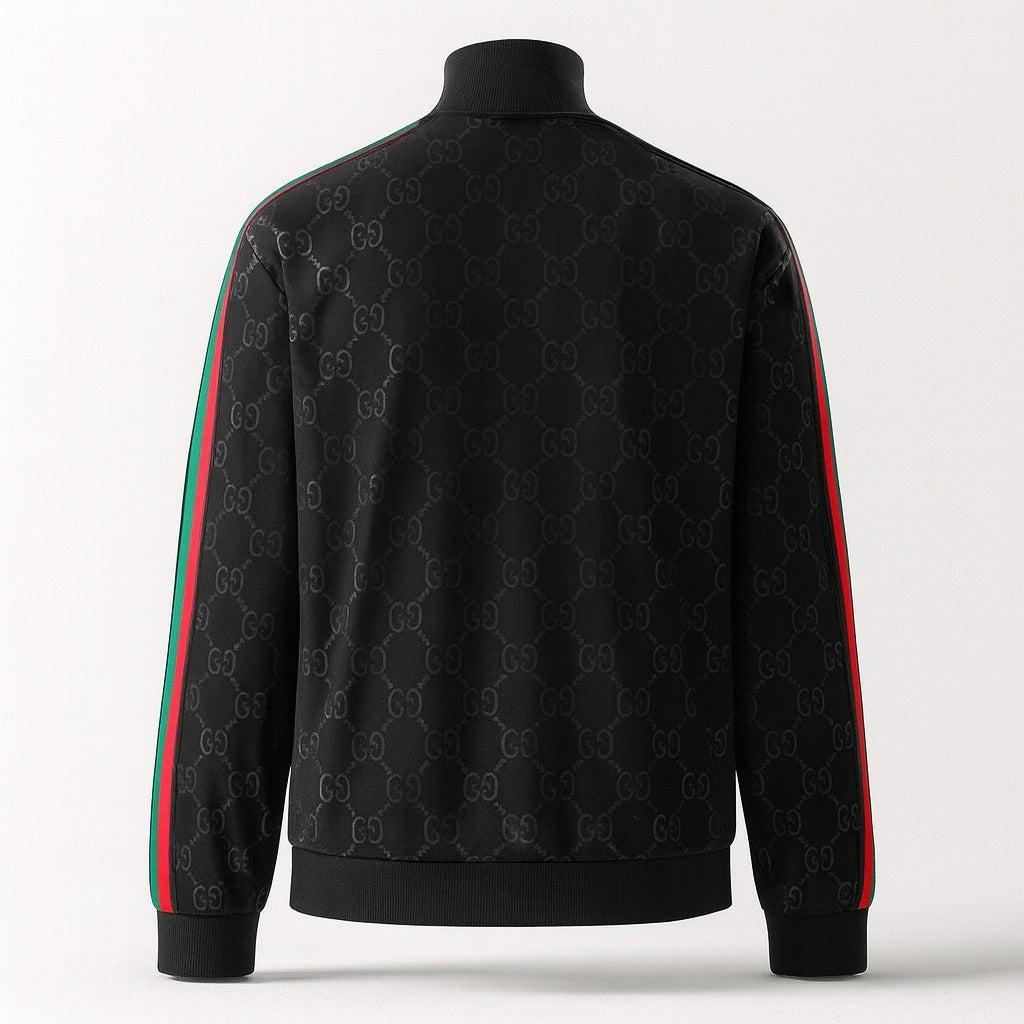 Black GG Monogram Track Jacket with Signature Web Stripes