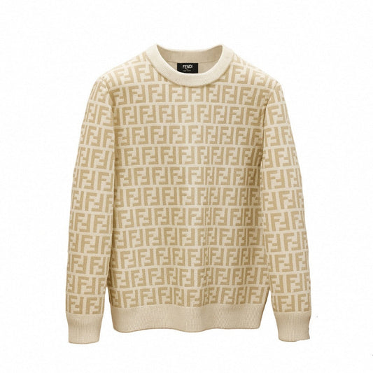 Beige and White Monogram Knit Sweater