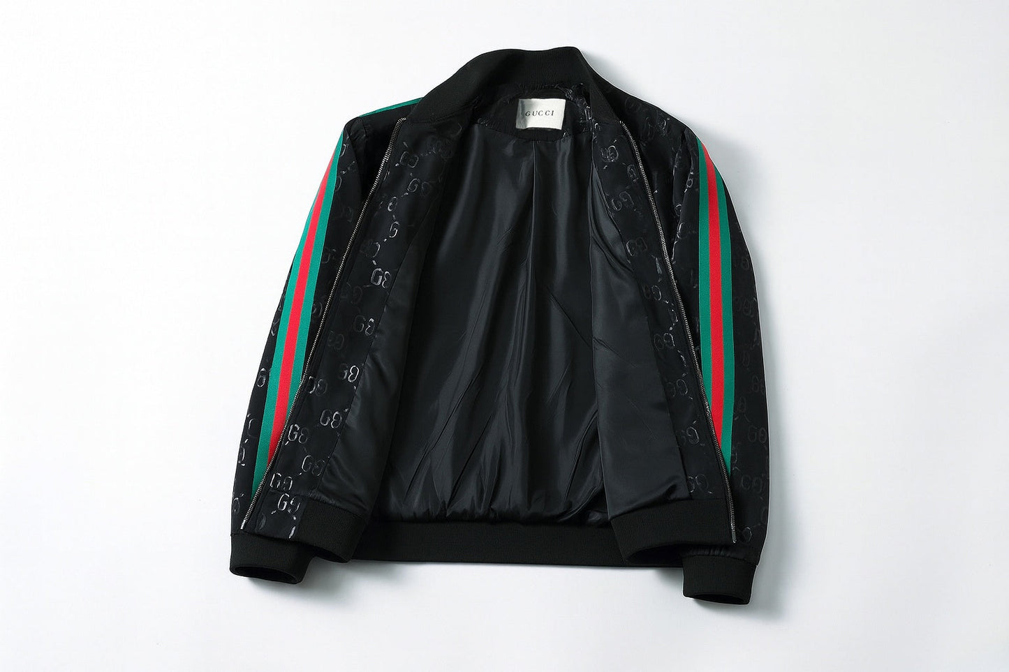 Black GG Monogram Track Jacket with Signature Web Stripes