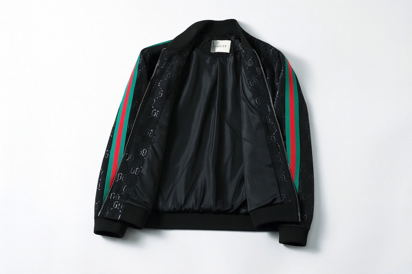 Black GG Monogram Track Jacket with Signature Web Stripes