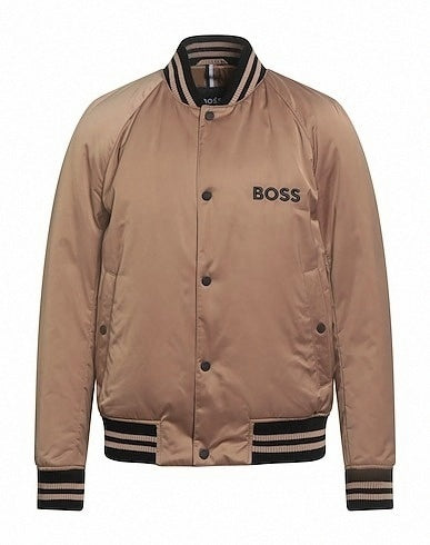 Beige Bomber Jacket with Ribbed Trim