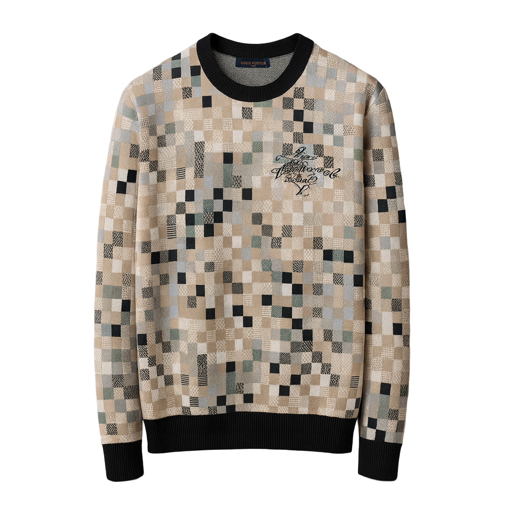 Pixel Mosaic Knit Crewneck Sweater