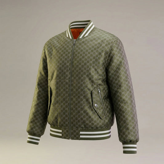 GG Padded Bomber Jacket in Green