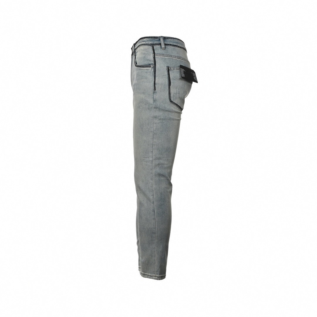 Men's Washed Grey Distressed Denim Jeans