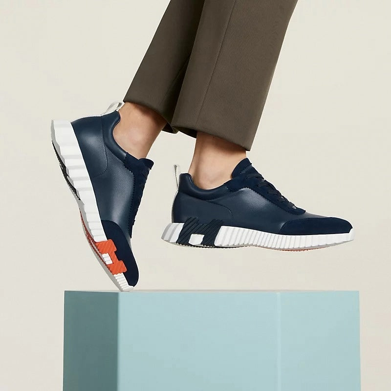 Bounce Sneaker – Navy Blue Calfskin & Technical Knit