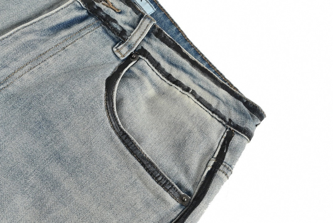 Men's Washed Grey Distressed Denim Jeans