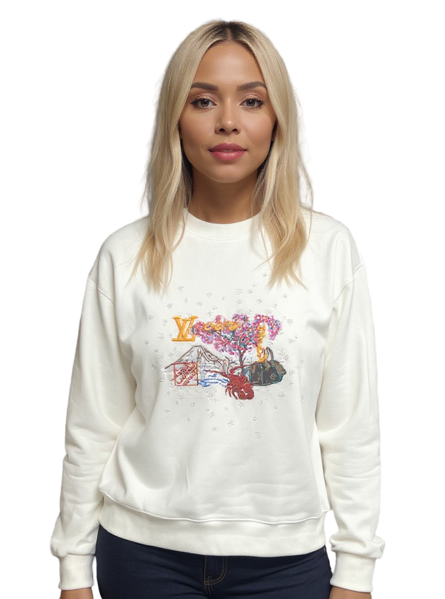 White Embroidered “LV Lovers” Jumper